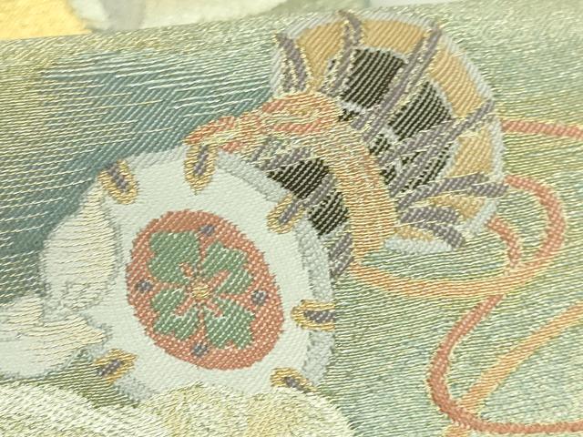 平和屋本店●極上 世界的友禅作家 千地泰弘 綴れ 両面 太鼓柄袋帯 日輪飛天之図 金銀糸 逸品 DZAB6434kh6