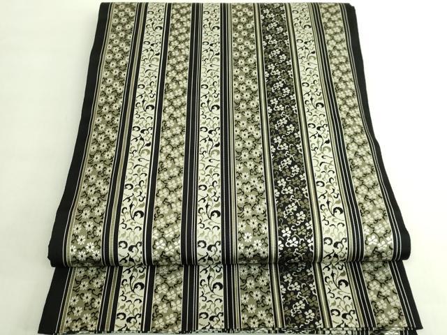 平和屋本店●極上 本場筑前博多織 両面 全通柄袋帯 花唐草間道 黒地 逸品 DZAB6449kh6