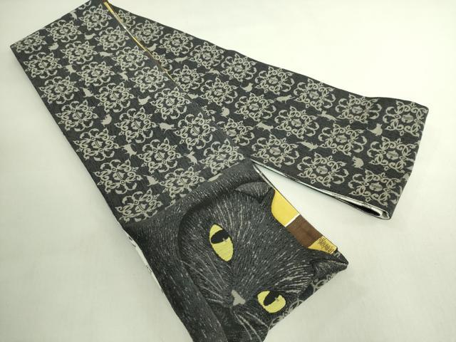 平和屋本店●極上 西陣 田中伝謹製 リバーシブル 半幅帯 猫 証紙・共箱付き 逸品 未使用 DZAB6459kh6
