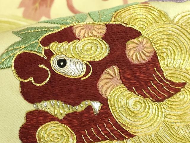 平和屋本店●極上 アンティーク 大正ロマン 全通柄 京袋帯 手刺繍 唐獅子 金銀糸 逸品 DZAB6474kh6