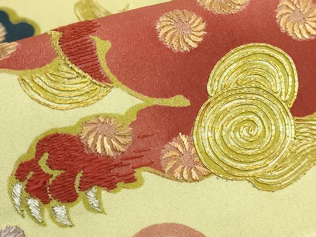 平和屋本店●極上 アンティーク 大正ロマン 全通柄 京袋帯 手刺繍 唐獅子 金銀糸 逸品 DZAB6474kh6