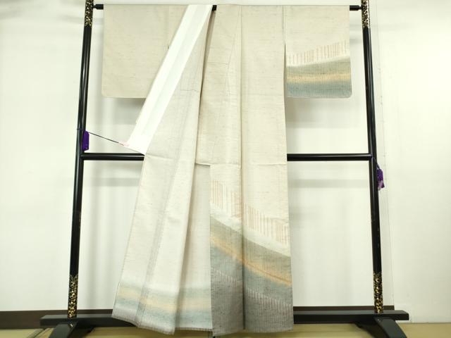 平和屋着物▽極上 石川県指定無形文化財 牛首紬 白山工房 手織り 単衣 練色地 逸品 未使用 DZAB6505kh6