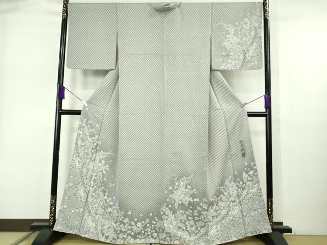 平和屋着物●極上 天目織 訪問着 お召地 作家 銀華翔 三重織 更紗花文 逸品 未使用 DZAB6512kh6
