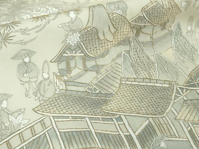 平和屋本店●極上 中国三大刺繍 スワトウ刺繍 汕頭刺繍 訪問着 人物風景花文 象牙色地 暈し染め 金糸 逸品 DZAB6515kh6