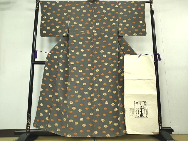 平和屋本店●極上 銀座 志ま亀 小紋 花丸文 縮緬地 褐色 たとう紙付き 逸品 未使用 DZAB6517kh6