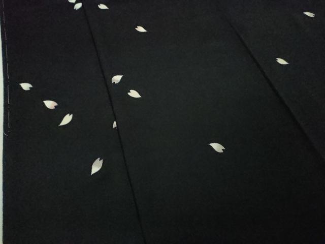 平和屋本店●極上 洛楽人工房 国兼屋 訪問着 舞桜 花弁 黒地 鬼しぼ縮緬 ロング丈 逸品 DZAB6518kh6