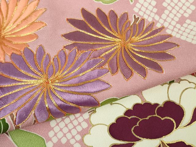 平和屋本店●極上 創業460年・千總 振袖 駒刺繍 花車 石竹色地 金彩 三越扱い 逸品 DZAB6521kh6