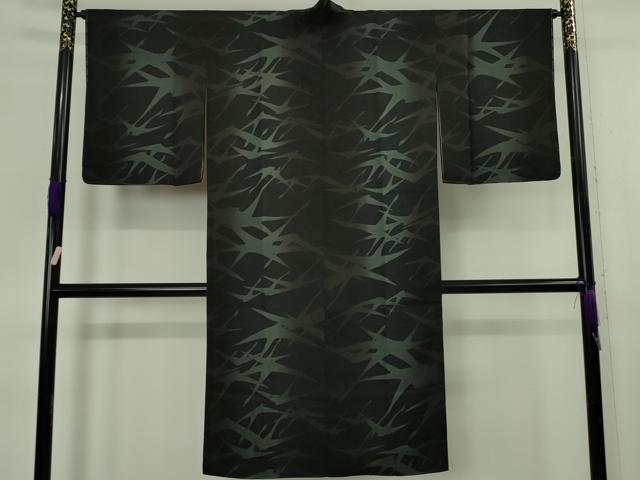 平和屋着物∞極上 道中着 ロング丈 飛鶴シルエット 黒地 逸品 未使用 DZAB6525kh6