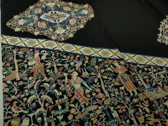 平和屋本店●極上 本加賀友禅作家 奥原一就 黒留袖 仮絵羽 人獣草花文 上代178万 証紙付き 逸品 未使用 DZAB6528kh6
