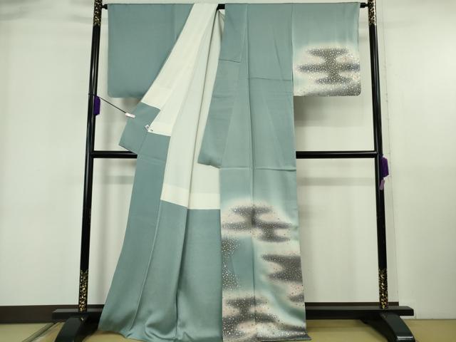 平和屋着物●極上 国際的伝統工芸作家 十二代・藤林徳扇 苑寿 訪問着 エ霞 箔散らし 暈し染め 金銀彩 銀通し地 逸品 未使用 DZAB6530kh6