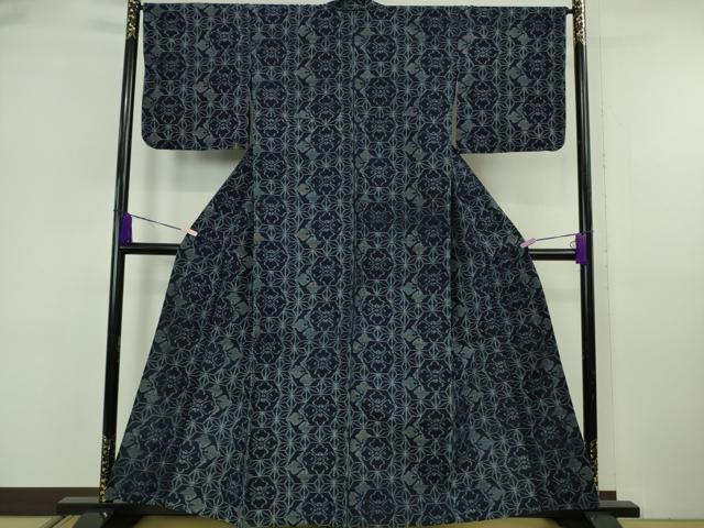 平和屋本店▽極上 弓浜絣 綿 単衣 花菱 麻の葉 逸品 DZAB6535kh6