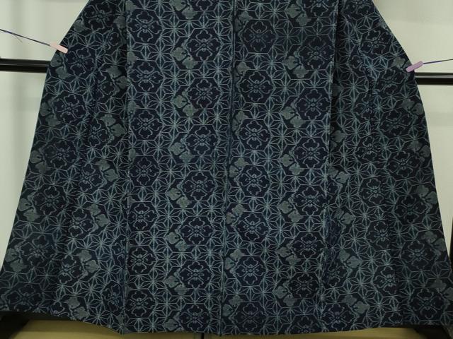 平和屋本店▽極上 弓浜絣 綿 単衣 花菱 麻の葉 逸品 DZAB6535kh6