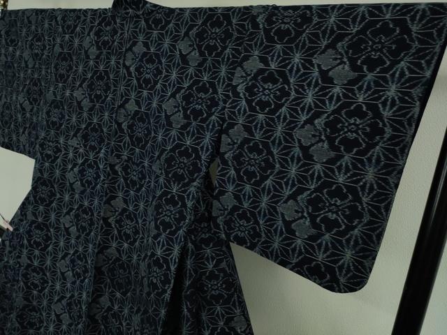 平和屋本店▽極上 弓浜絣 綿 単衣 花菱 麻の葉 逸品 DZAB6535kh6