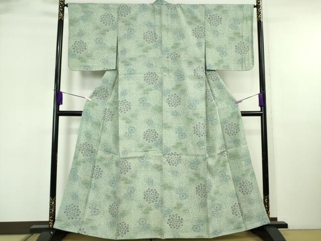 平和屋本店●極上 本場結城紬 重要無形文化財 モロ入り 100亀甲 舞花文 千草色地 逸品 未使用 DZAB6546kh6