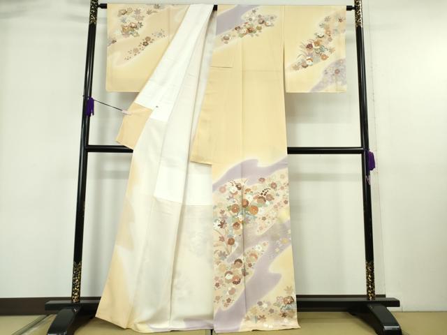 平和屋本店●極上 創業460年・千總 訪問着 駒刺繍 吉祥花文 蜂蜜色地 暈し染め 金彩 松坂屋扱い 反端付き 逸品 未使用 DZAB6551kh6