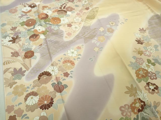 平和屋本店●極上 創業460年・千總 訪問着 駒刺繍 吉祥花文 蜂蜜色地 暈し染め 金彩 松坂屋扱い 反端付き 逸品 未使用 DZAB6551kh6