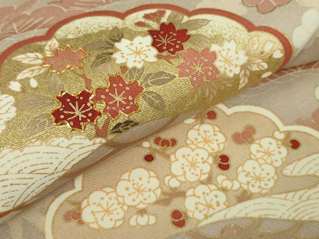 平和屋本店●極上 訪問着 吉澤友禅 駒刺繍 松竹梅 吉祥花文 灰梅色地 金彩 逸品 未使用 DZAB6554kh6