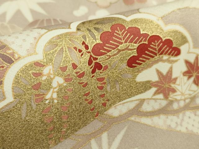 平和屋本店●極上 訪問着 吉澤友禅 駒刺繍 松竹梅 吉祥花文 灰梅色地 金彩 逸品 未使用 DZAB6554kh6