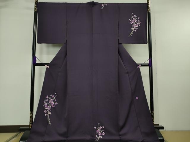 平和屋本店●極上 本加賀友禅作家 吉本大輔 訪問着 ロング丈 シンフォニー 深紫色地 やまと誂製 証紙付き 逸品 DZAB6555kh6