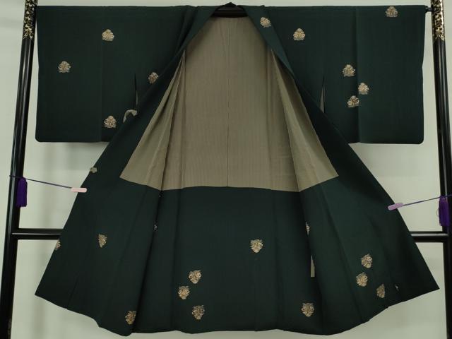 平和屋着物∞極上 道中着 ロング丈 印傳 草花文 褐返色地 逸品 DZAB6566kh6