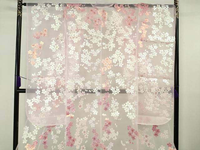 平和屋本店*極上 夏物 お引きずり・お引き摺り・引き振袖 オーガンジー 舞桜 銀彩 たとう紙付き 逸品 DZAB6569kh6