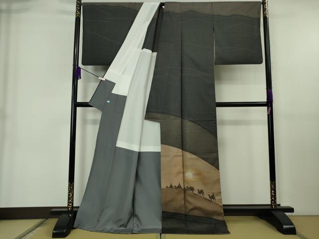 平和屋着物●極上 本場染大島紬 訪問着 背抜き仕立て シルクロード ラクダ 駱駝 ロング丈 逸品 DZAB6578kh6