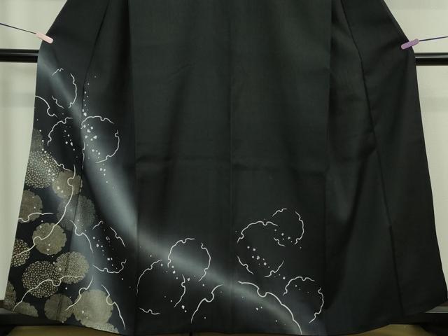平和屋着物●極上 結城紬 訪問着 雪輪重ね 暈し染め 黒地 金彩 逸品 DZAB6586kh6