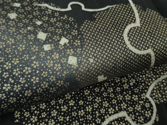 平和屋着物●極上 結城紬 訪問着 雪輪重ね 暈し染め 黒地 金彩 逸品 DZAB6586kh6
