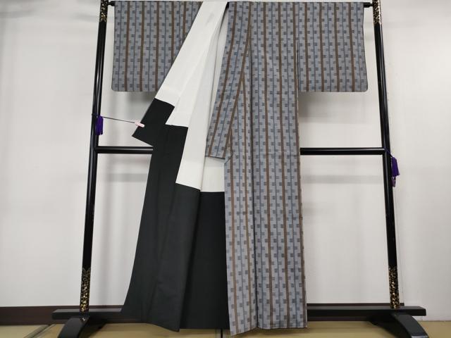 平和屋本店●極上 花織 紬 灰青色地 逸品 DZAB6592kh6
