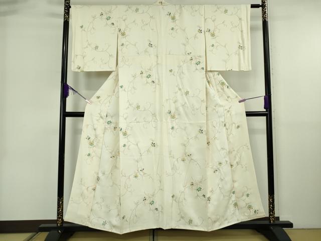 平和屋着物●極上 小紋 更紗花唐草文 鳥の子色地 金彩 逸品 DZAB6595kh6
