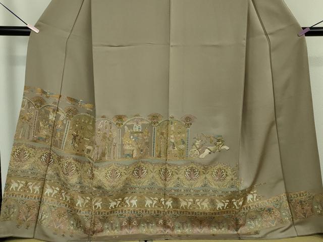 平和屋本店●極上 訪問着 総刺繍 エジプト壁画文様 生壁色地 金糸 逸品 DZAB6598kh6