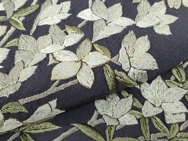 平和屋着物●極上 訪問着 総手刺繍 枝花文 濃い鼠色地 金糸 逸品 DZAB6599kh6