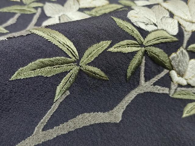 平和屋着物●極上 訪問着 総手刺繍 枝花文 濃い鼠色地 金糸 逸品 DZAB6599kh6