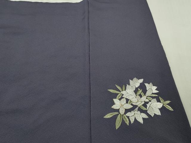 平和屋着物●極上 訪問着 総手刺繍 枝花文 濃い鼠色地 金糸 逸品 DZAB6599kh6