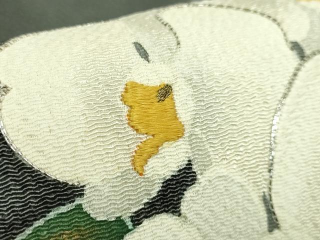 平和屋本店●極上 九寸名古屋帯 東京手描友禅 駒刺繍 胡蝶蘭 反端付き 羊羹色地 逸品 未使用 DZAB6604kh6