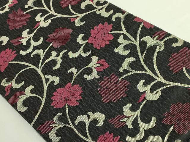 平和屋着物●極上 着物作家 岡本龍三 両面 全通柄袋帯 花唐草 杜若 銀糸 逸品 DZAB6605kh6