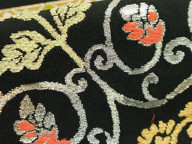 平和屋本店●最高級 龍村平蔵製 太鼓柄 本袋帯 御物平脱錦 黒地 金銀糸 逸品 DZAB6620kh6