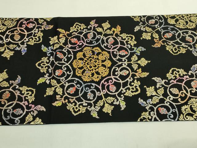 平和屋本店●最高級 龍村平蔵製 太鼓柄 本袋帯 御物平脱錦 黒地 金銀糸 逸品 DZAB6620kh6