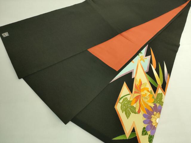 平和屋本店●極上 創業130年 江戸染繍友禅 大彦 太鼓柄袋帯 相良刺繍 松皮菱花文 黒地 金糸 逸品 DZAB6633kh6