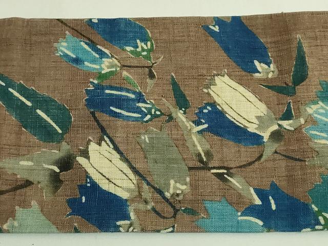 平和屋本店*希少 夏物 国画会重鎮 型絵染作家 添田敏子 型絵染 九寸名古屋帯 花 麻 逸品 DZAB6644kh6
