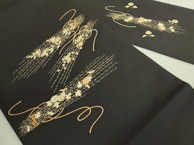 平和屋本店●極上 塩瀬 九寸名古屋帯 駒刺繍 薄花文 金彩 濃い蝋色地 逸品 DZAB6648kh6