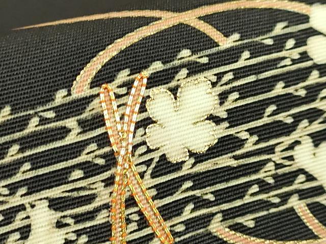 平和屋本店●極上 塩瀬 九寸名古屋帯 駒刺繍 薄花文 金彩 濃い蝋色地 逸品 DZAB6648kh6