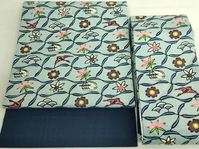 平和屋着物●極上 本場琉球紅型 つけ帯 紬地 飛鳥花文 逸品 DZAB6649kh6