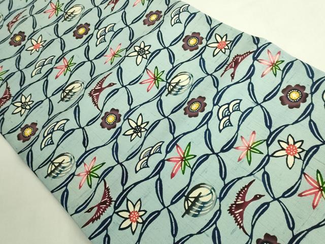 平和屋着物●極上 本場琉球紅型 つけ帯 紬地 飛鳥花文 逸品 DZAB6649kh6