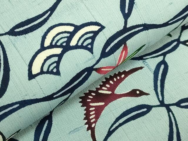 平和屋着物●極上 本場琉球紅型 つけ帯 紬地 飛鳥花文 逸品 DZAB6649kh6