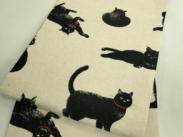 平和屋着物●極上 九寸名古屋帯 紬地 黒猫 逸品 DZAB6661kh6