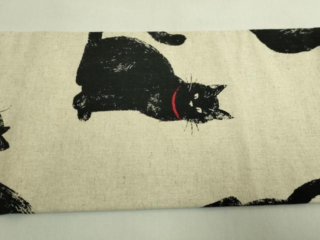 平和屋着物●極上 九寸名古屋帯 紬地 黒猫 逸品 DZAB6661kh6