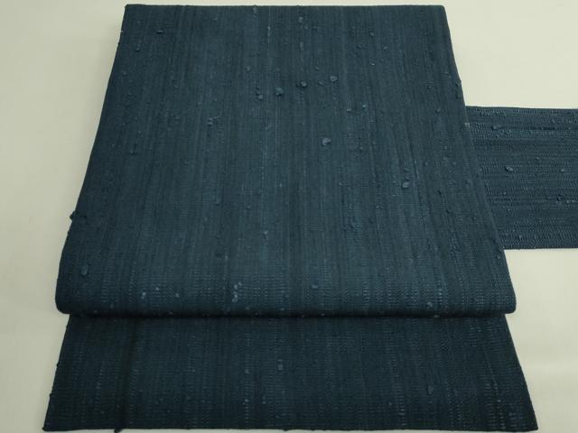 平和屋本店●極上 浦野理一 経節紬 九寸名古屋帯 濃い高麗納戸色地 逸品 DZAB6675kh6
