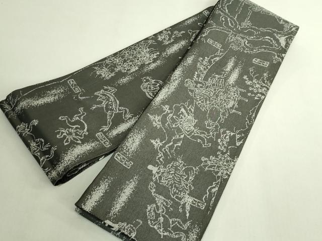 平和屋着物●極上 両面 半幅帯 BANKAN わものや 鳥獣戯画 逸品 DZAB6680kh6