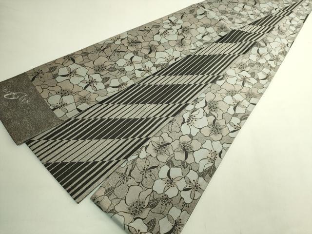 平和屋着物●極上 京都の名門ブランド 銀花仙 両面 半幅帯 花尽し 斜線文 逸品 DZAB6681kh6